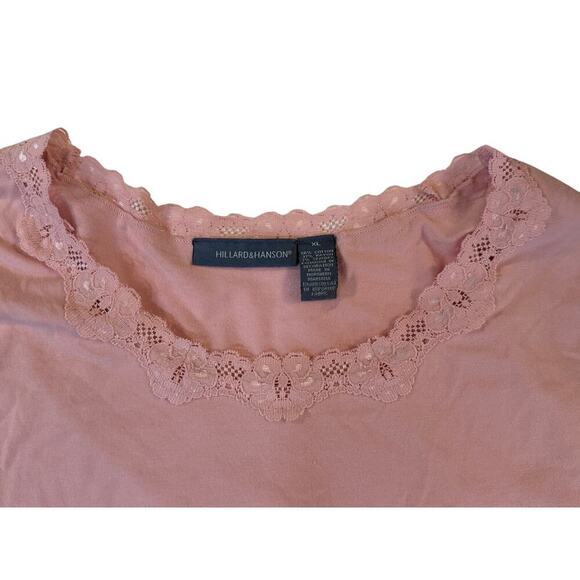 Hillard & Hanson Pink Lace Trim Shirt Women’s XL Floral Neckline Cottagecore - Picture 2 of 3